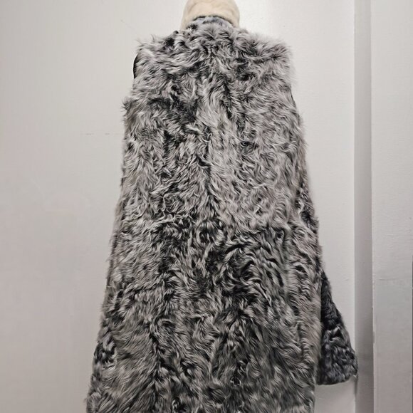 New Real Merino Sheepskin Lamb Fur Lined Wool Blend Tweed Overcoat Jacket Mink M - Picture 5 of 5